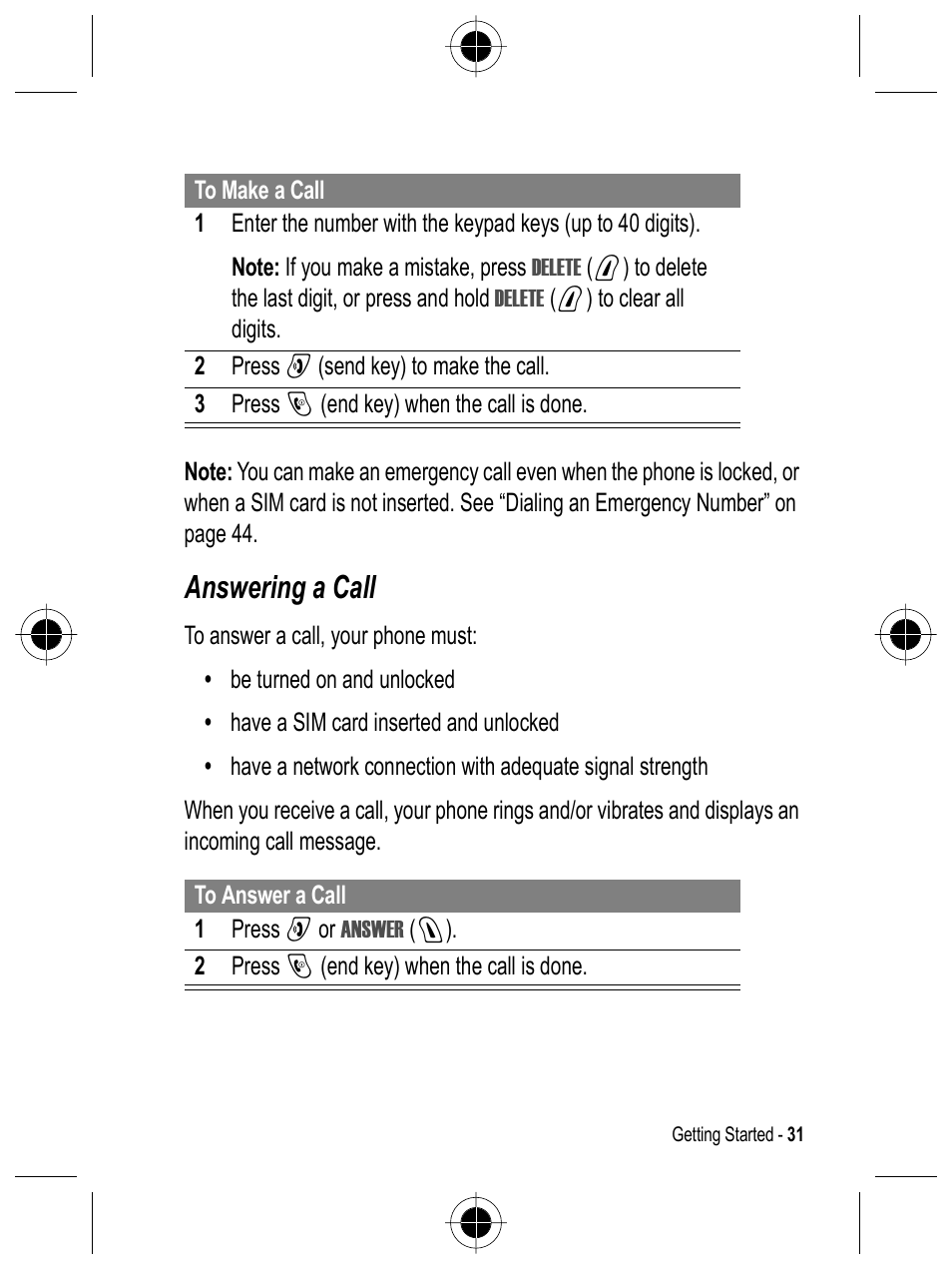 Answering a call | Motorola C332 User Manual | Page 31 / 86