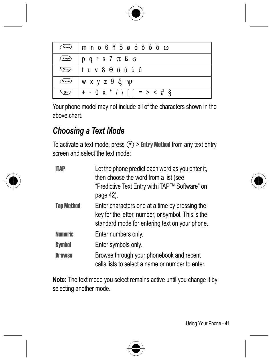 Choosing a text mode | Motorola C332 User Manual | Page 41 / 86