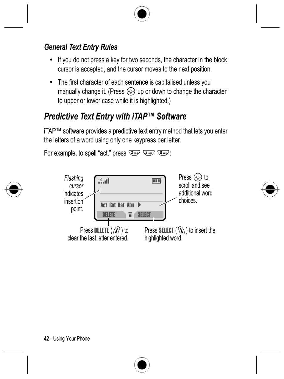 Predictive text entry with itap™ software | Motorola C332 User Manual | Page 42 / 86