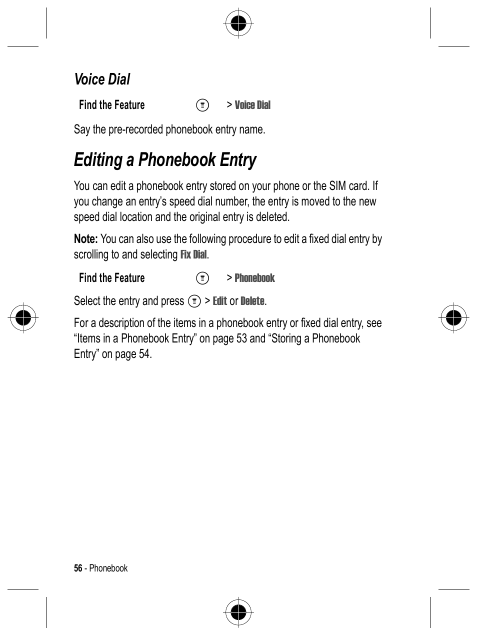 Editing a phonebook entry, Voice dial | Motorola C332 User Manual | Page 56 / 86