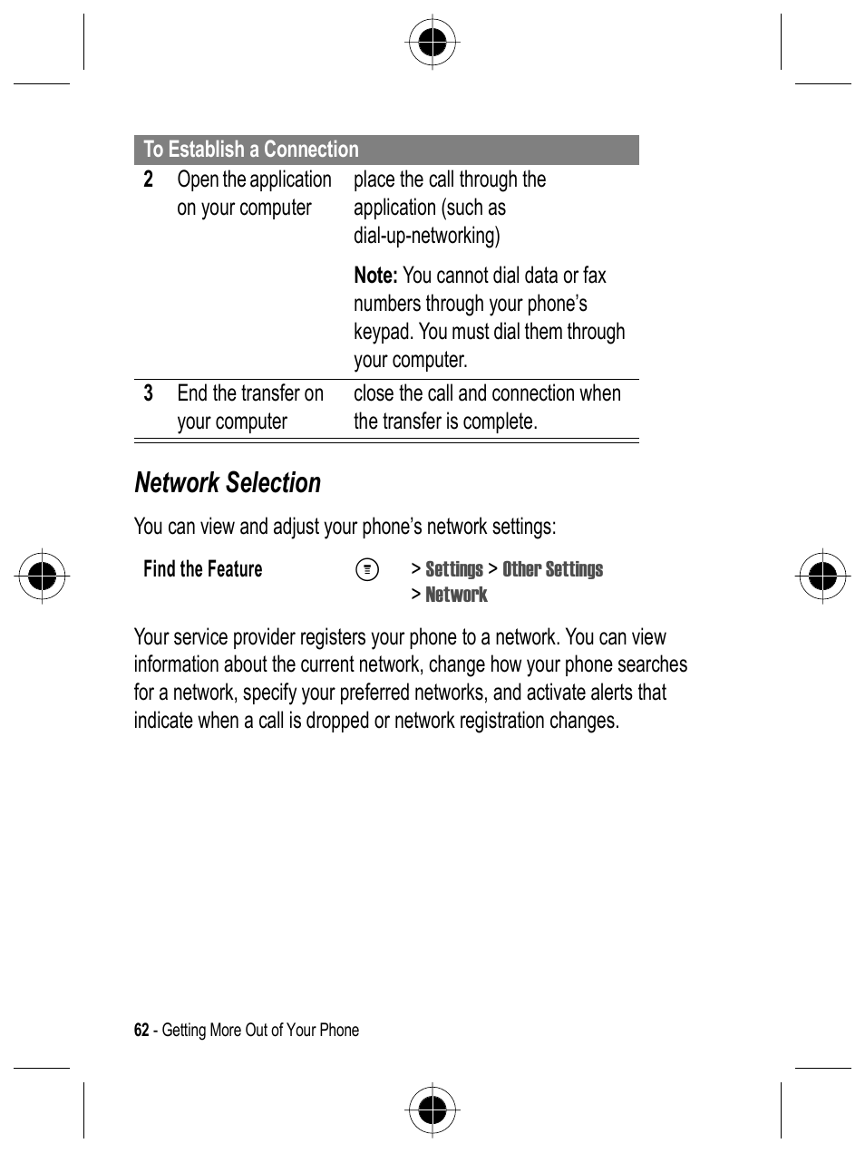 Network selection | Motorola C332 User Manual | Page 62 / 86