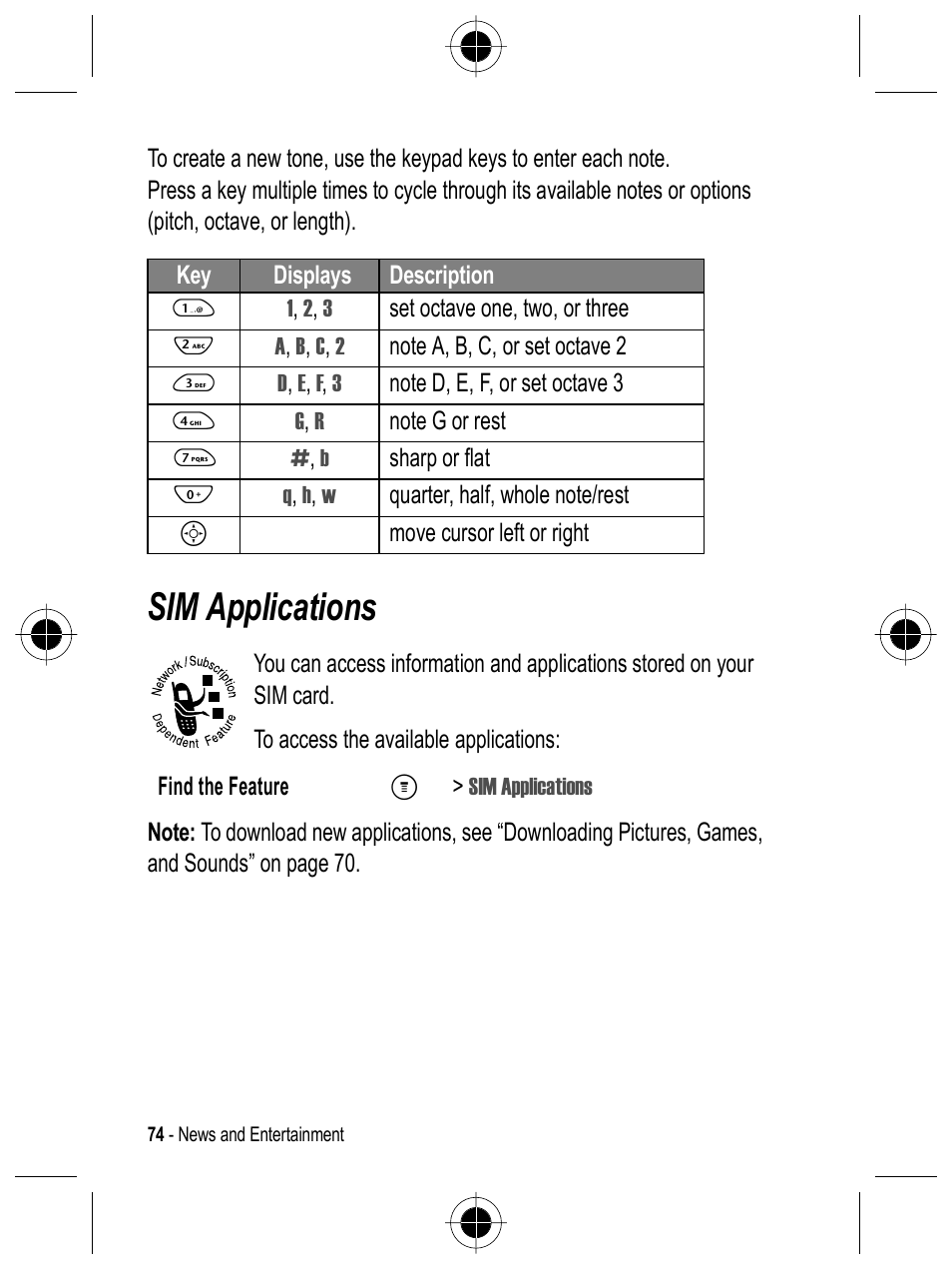 Sim applications | Motorola C332 User Manual | Page 74 / 86