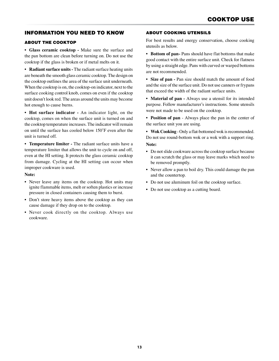 Cooktop use | Sharp KB-3401L User Manual | Page 13 / 40