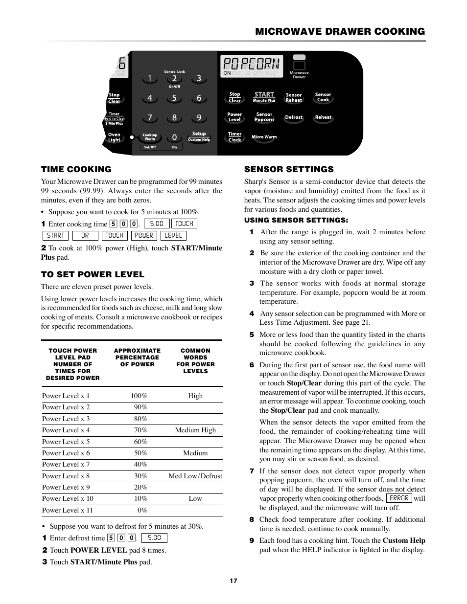 Microwave drawer cooking | Sharp KB-3401L User Manual | Page 17 / 40