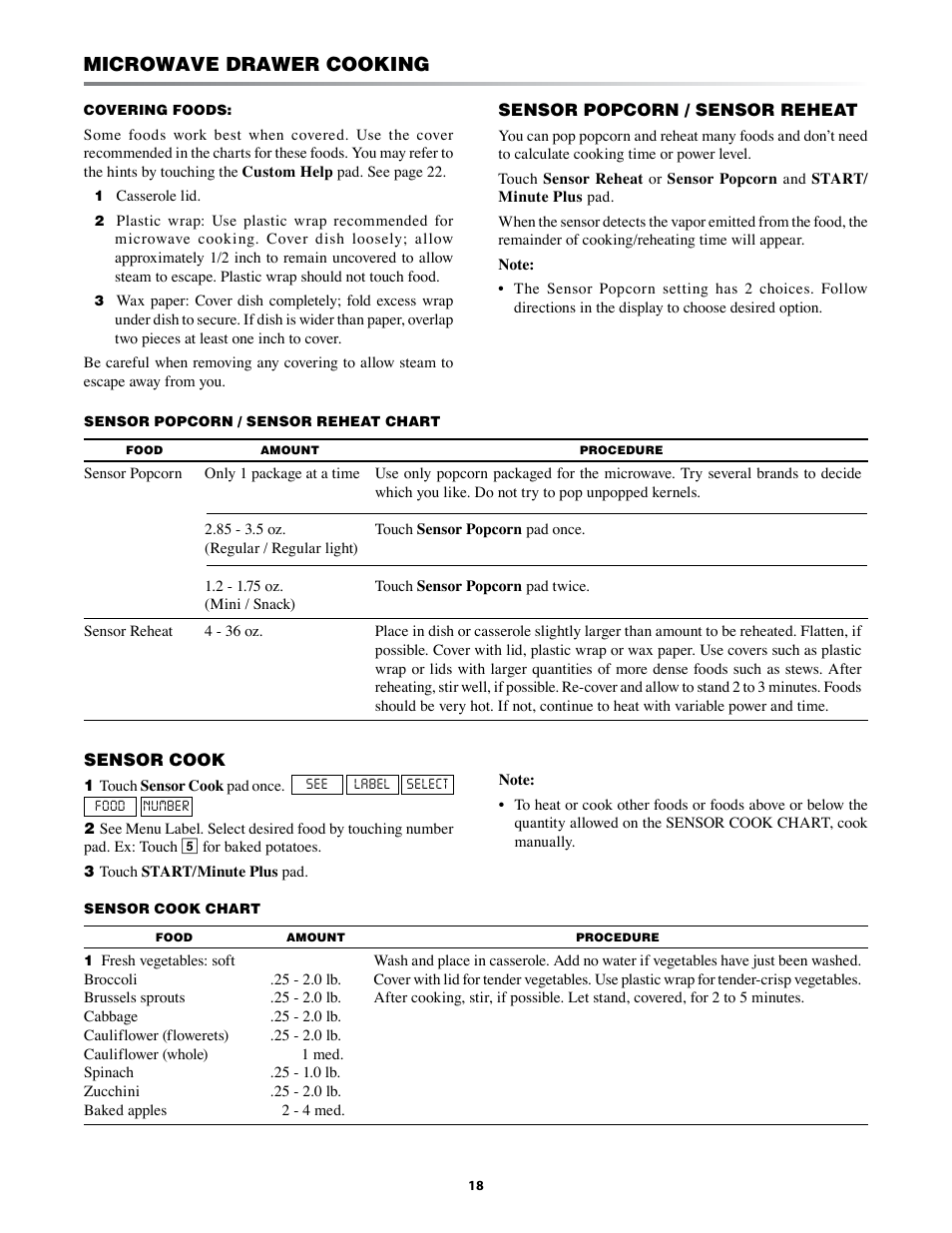 Microwave drawer cooking | Sharp KB-3401L User Manual | Page 18 / 40