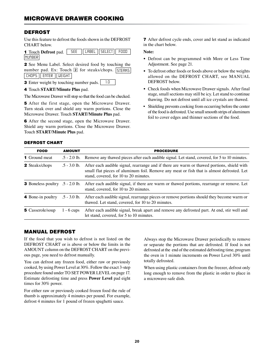 Microwave drawer cooking | Sharp KB-3401L User Manual | Page 20 / 40