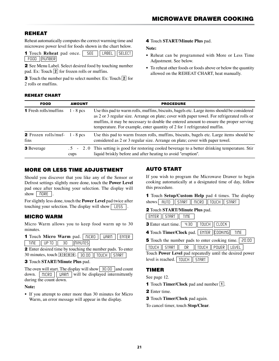 Microwave drawer cooking | Sharp KB-3401L User Manual | Page 21 / 40