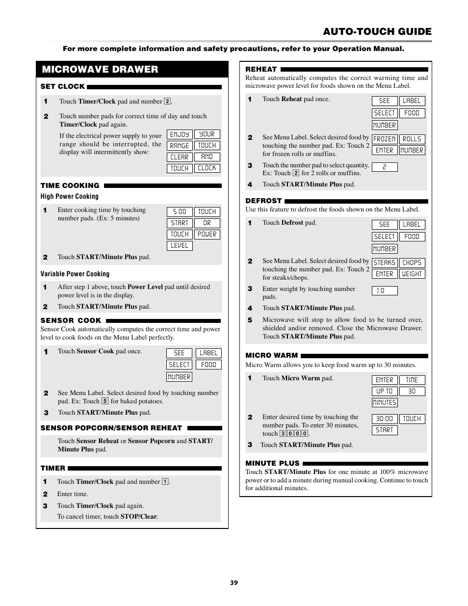 Auto-touch guide, Microwave drawer | Sharp KB-3401L User Manual | Page 39 / 40