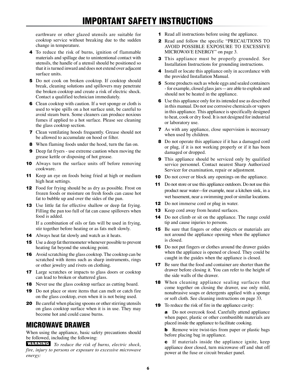 Important.safety.instructions, Microwave.drawer | Sharp KB-3401L User Manual | Page 6 / 40