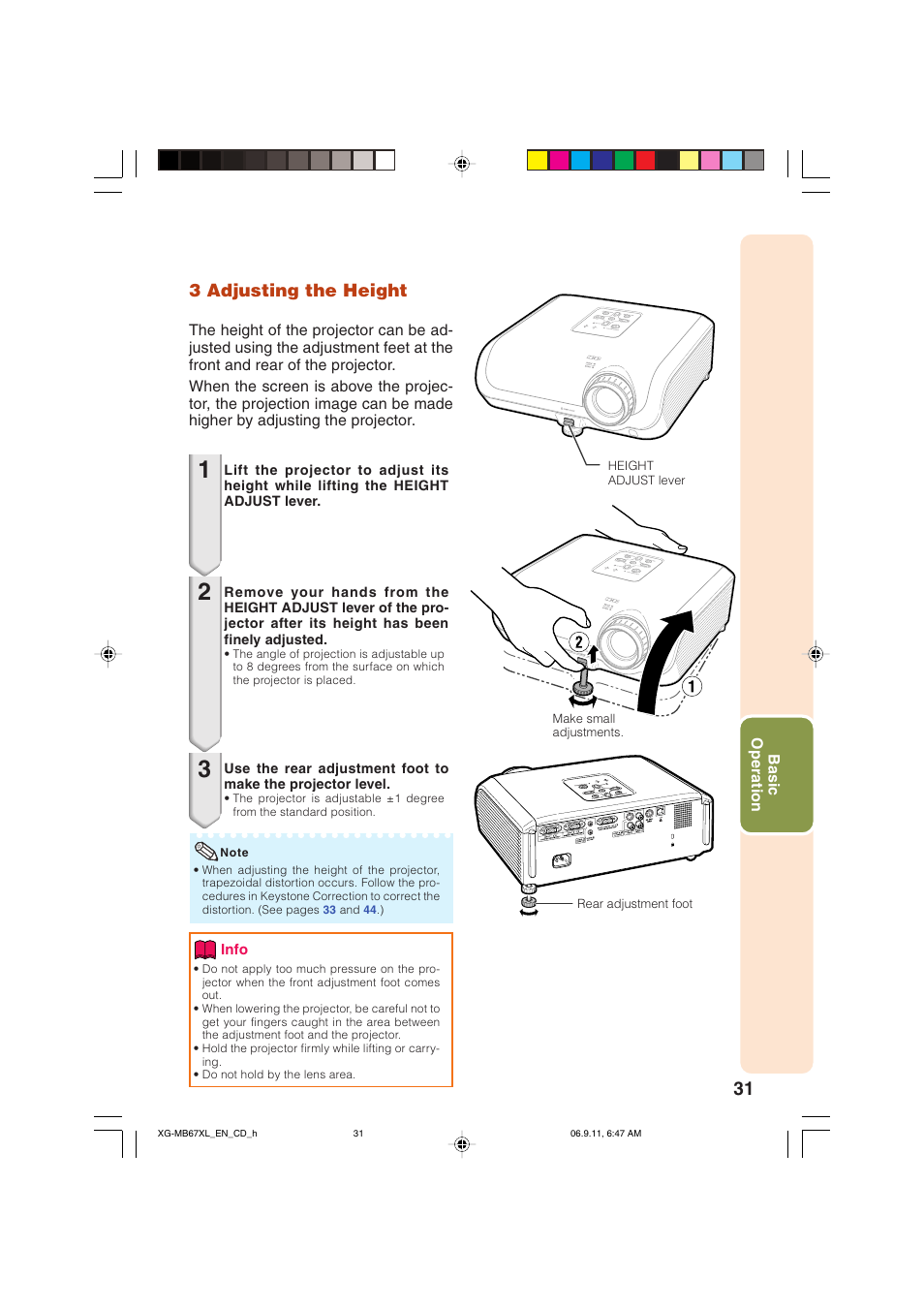 3 adjusting the height | Sharp Notevision XG-MB67X-L User Manual | Page 35 / 71