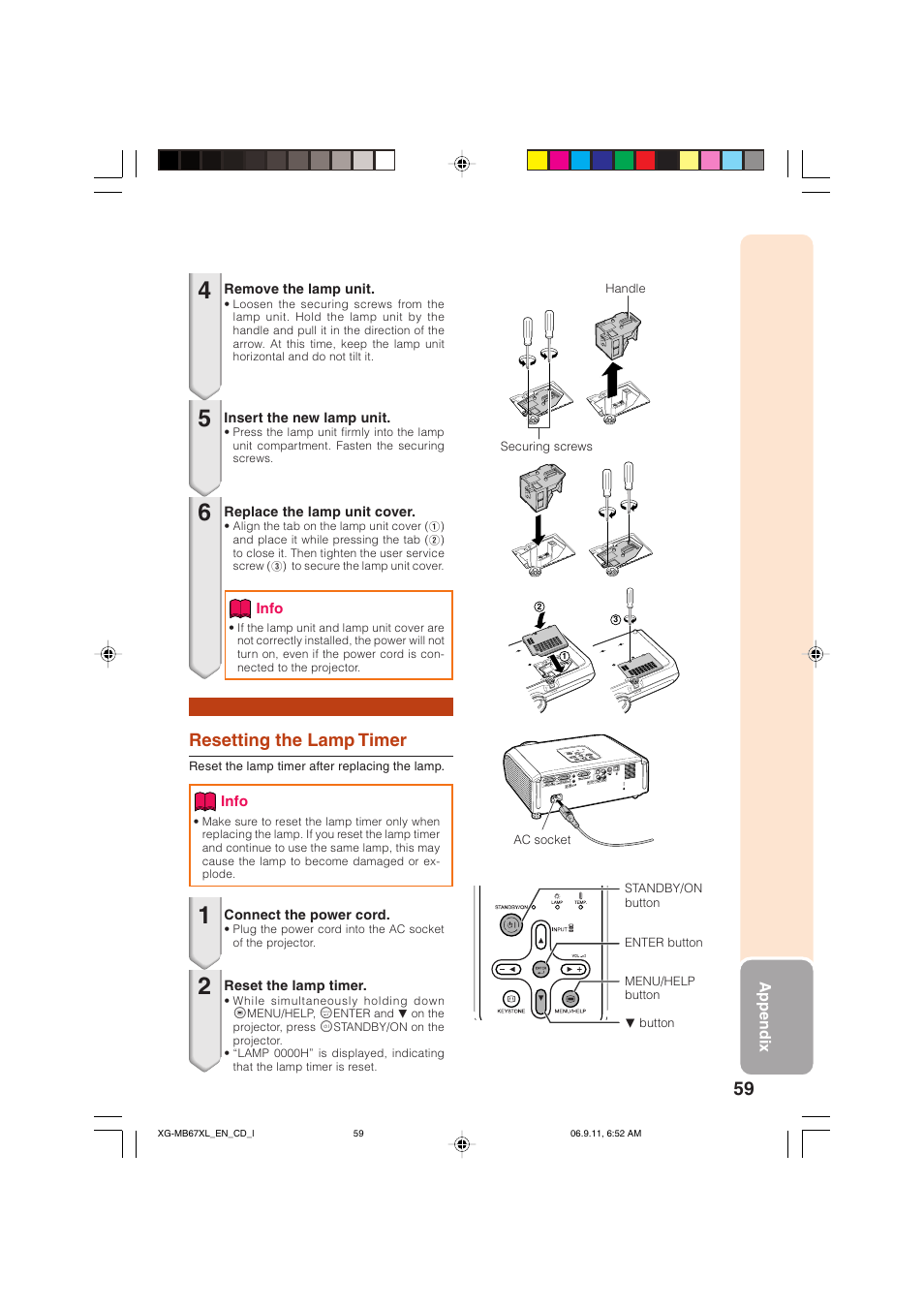 Resetting the lamp timer | Sharp Notevision XG-MB67X-L User Manual | Page 63 / 71