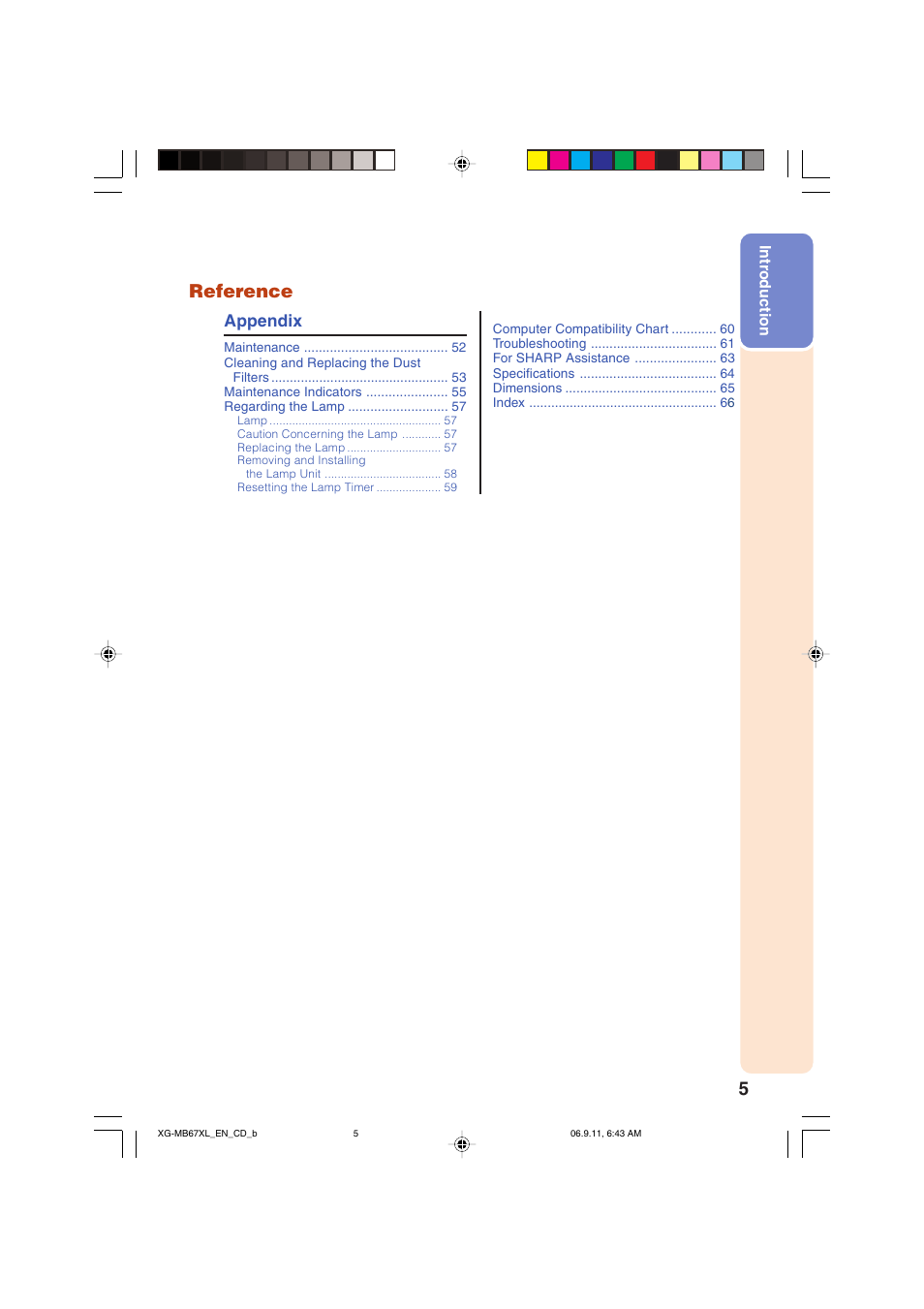 Reference, Appendix | Sharp Notevision XG-MB67X-L User Manual | Page 9 / 71