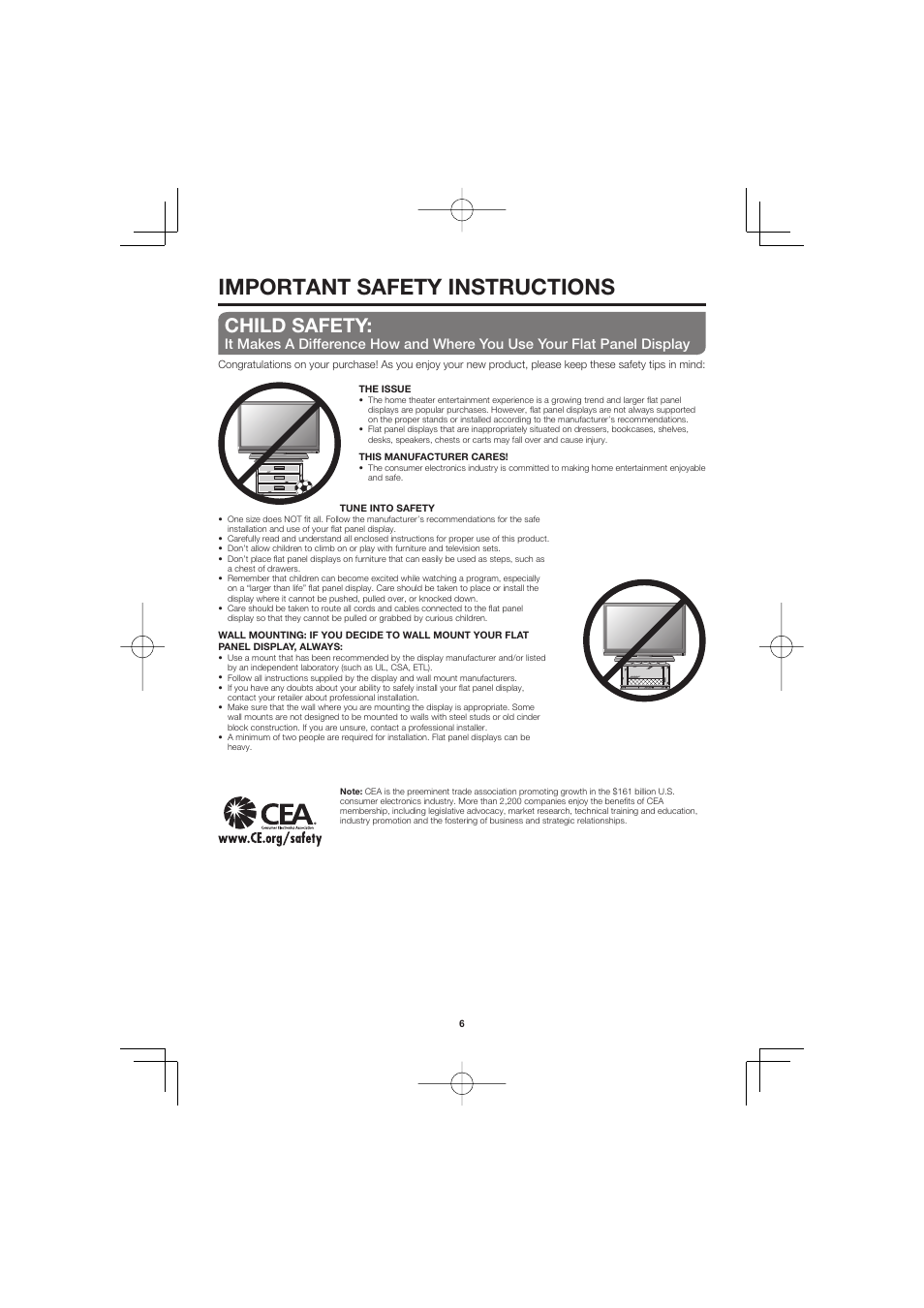 Important safety instructions, Child safety | Sharp AQUOS LC-32D47UN User Manual | Page 6 / 31