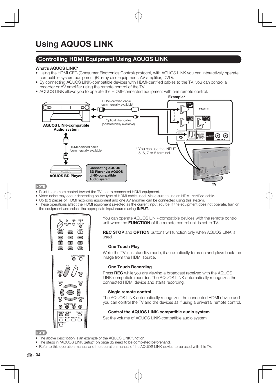 Using aquos link, Controlling hdmi equipment using aquos link | Sharp Aquos LC 40E77UN User Manual | Page 36 / 47