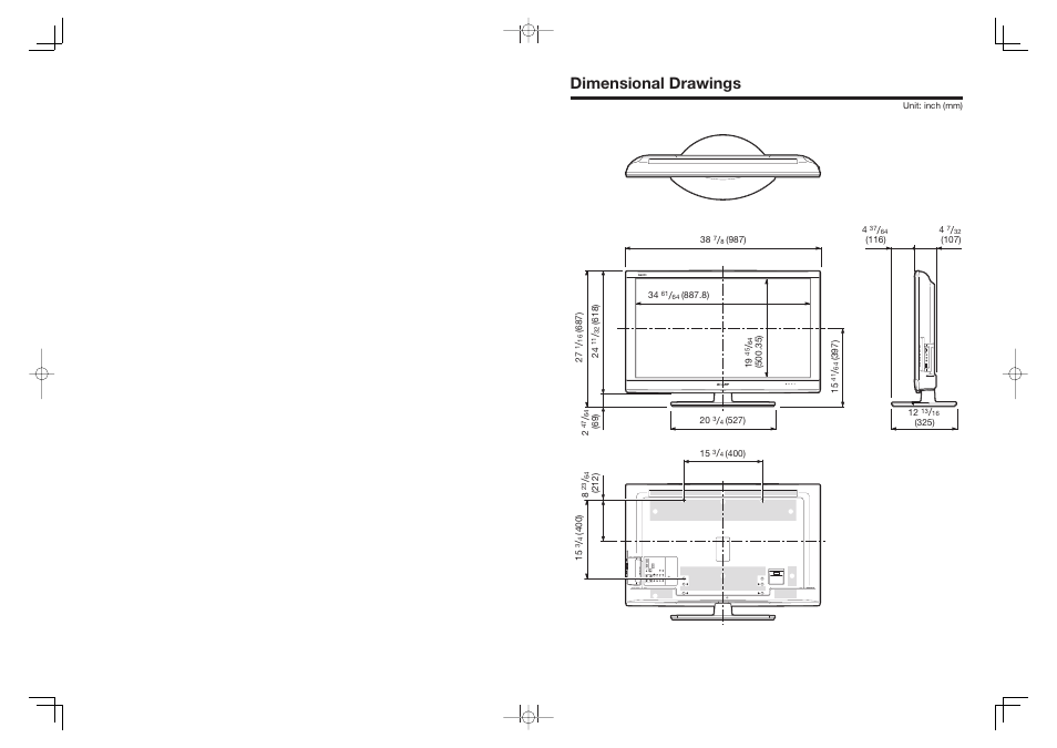 Dimensional drawings | Sharp Aquos LC 40E77UN User Manual | Page 46 / 47