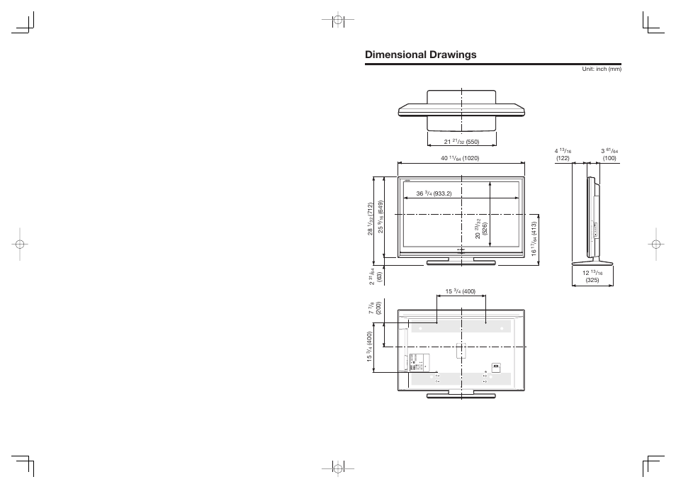 Dimensional drawings | Sharp Aquos LC 42D65UT User Manual | Page 2 / 47