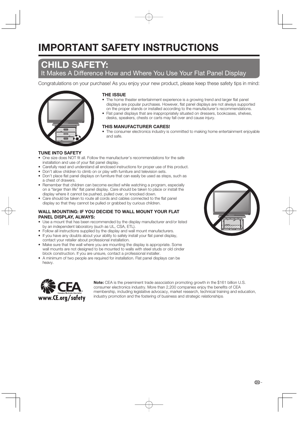 Important safety instructions, Child safety | Sharp Aquos LC 42D65UT User Manual | Page 7 / 47