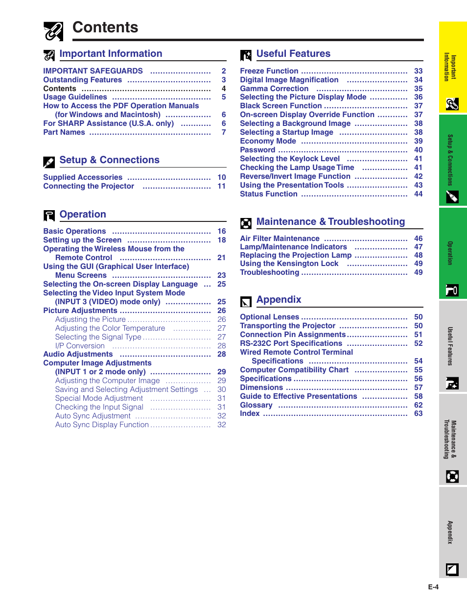 Sharp XG - P10XU User Manual | Page 5 / 65