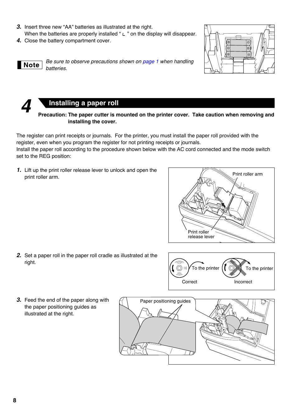Installing a paper roll | Sharp electronic cash register XE-A20S User Manual | Page 10 / 108