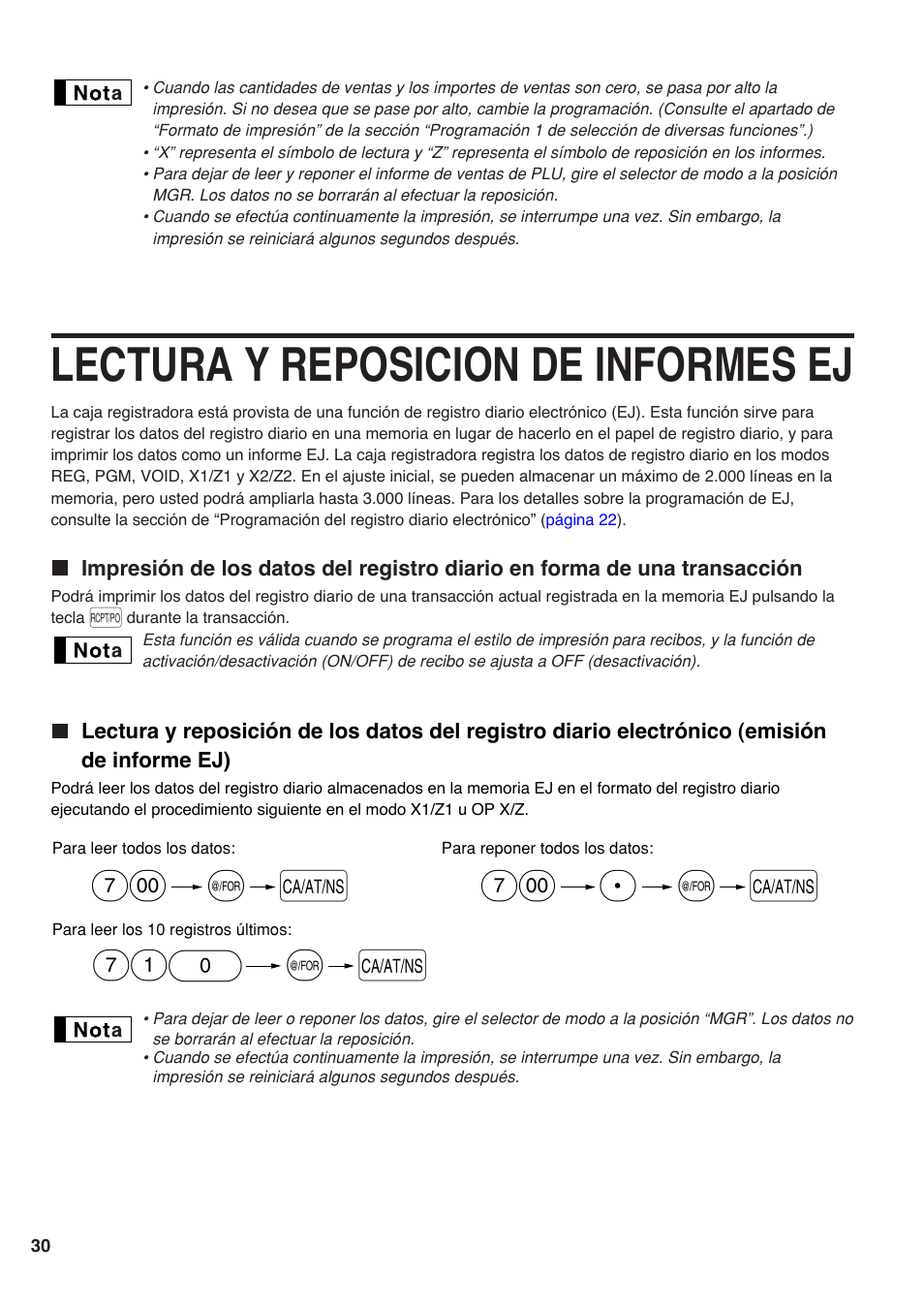 Lectura y reposicion de informes ej, A@ 7: p a @ 7: a | Sharp electronic cash register XE-A20S User Manual | Page 100 / 108