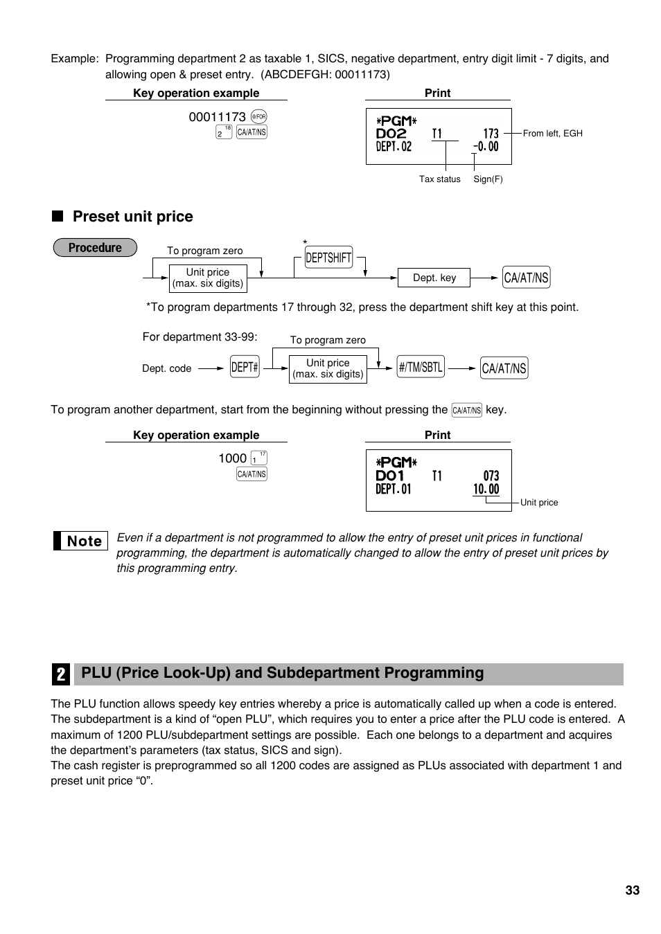 Preset unit price | Sharp electronic cash register XE-A20S User Manual | Page 35 / 108