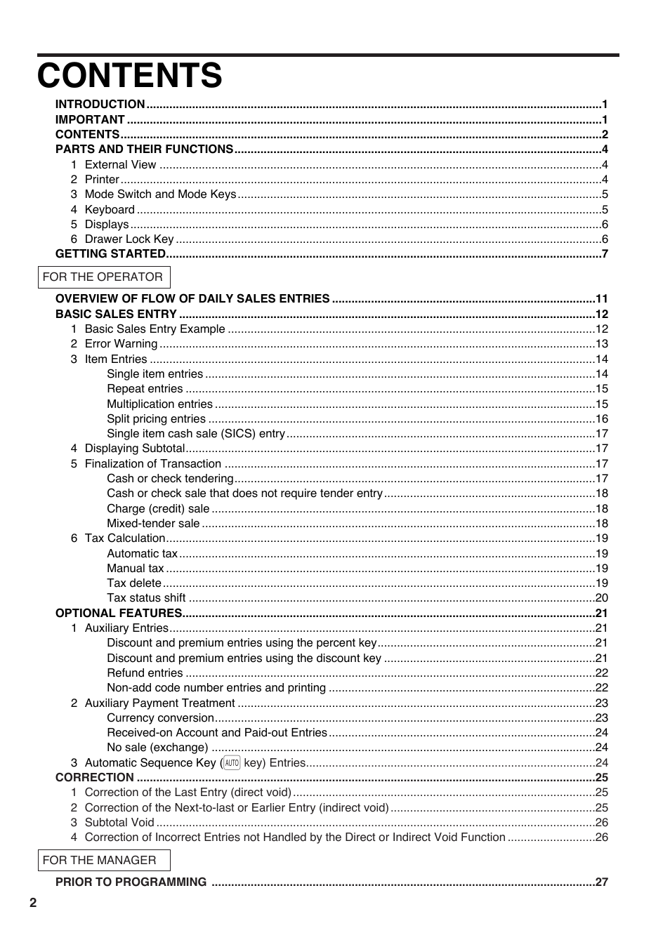 Sharp electronic cash register XE-A20S User Manual | Page 4 / 108