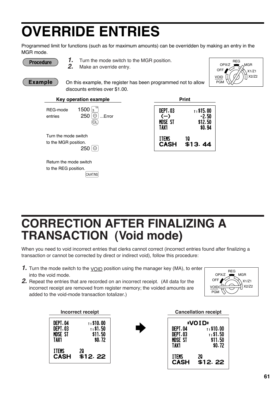 Override entries | Sharp electronic cash register XE-A20S User Manual | Page 63 / 108