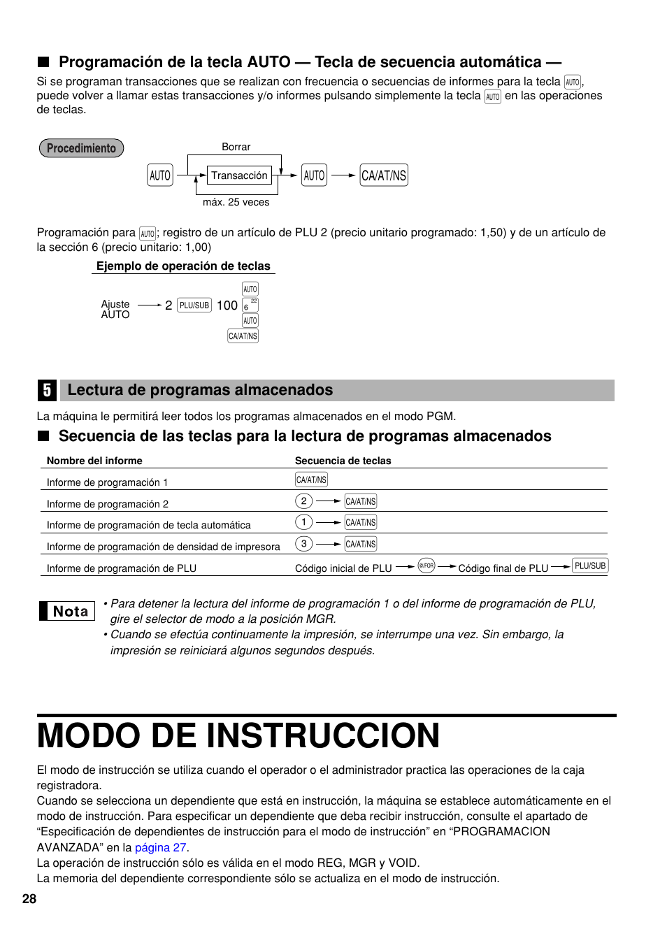 5 lectura de programas almacenados, Modo de instruccion | Sharp electronic cash register XE-A20S User Manual | Page 98 / 108