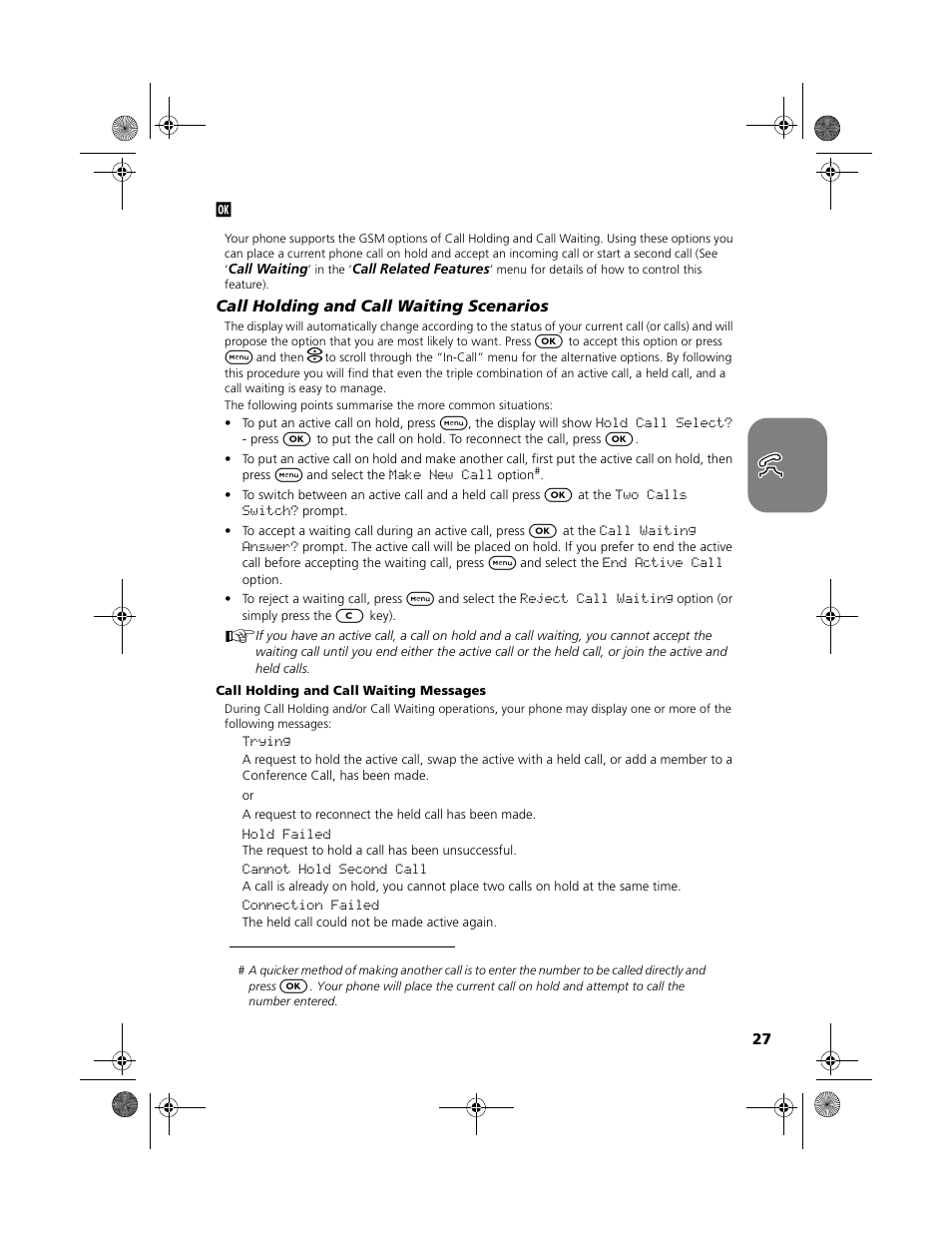 Call holding and call waiting | Motorola V2088 User Manual | Page 33 / 80