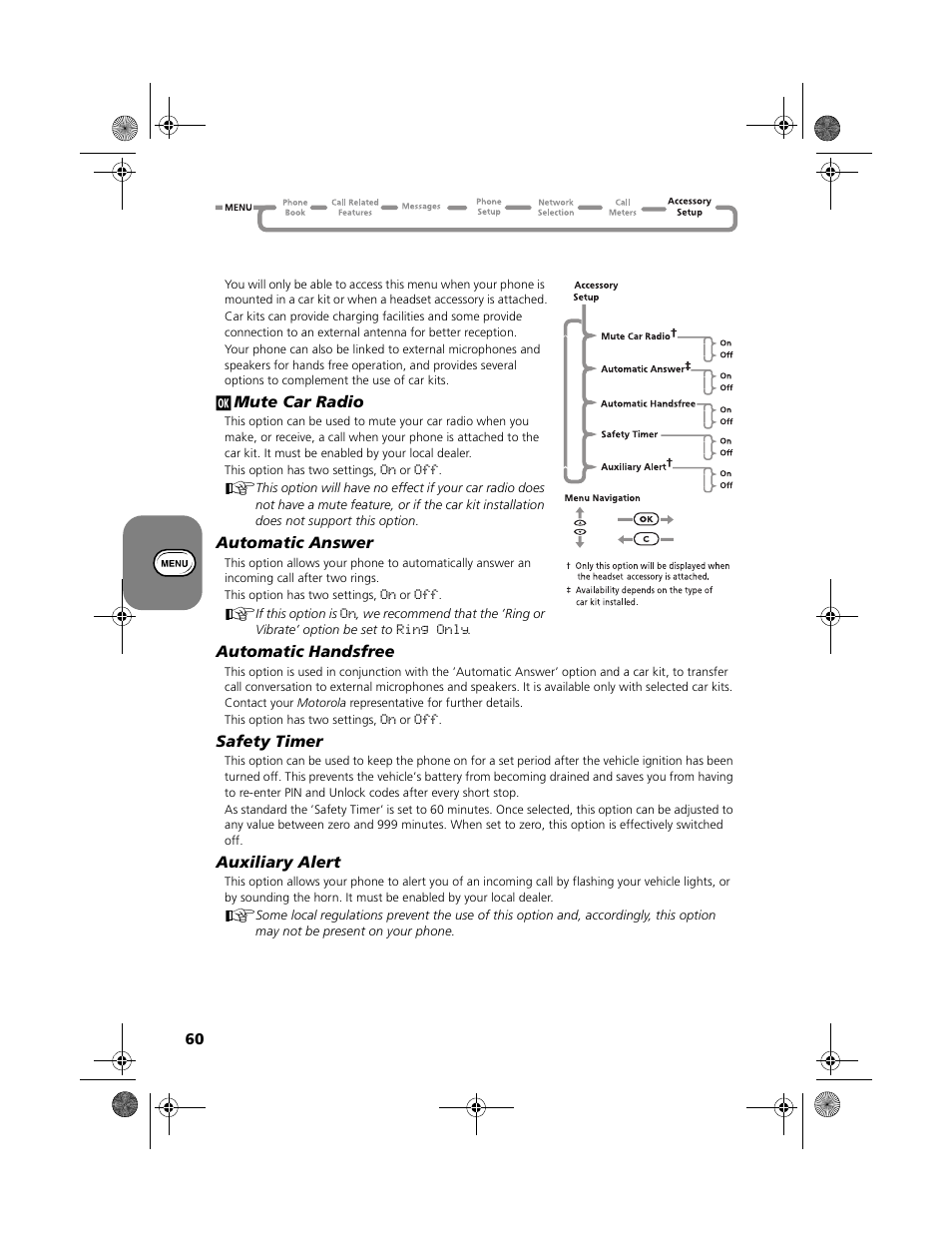 Accessory setup menu | Motorola V2088 User Manual | Page 66 / 80