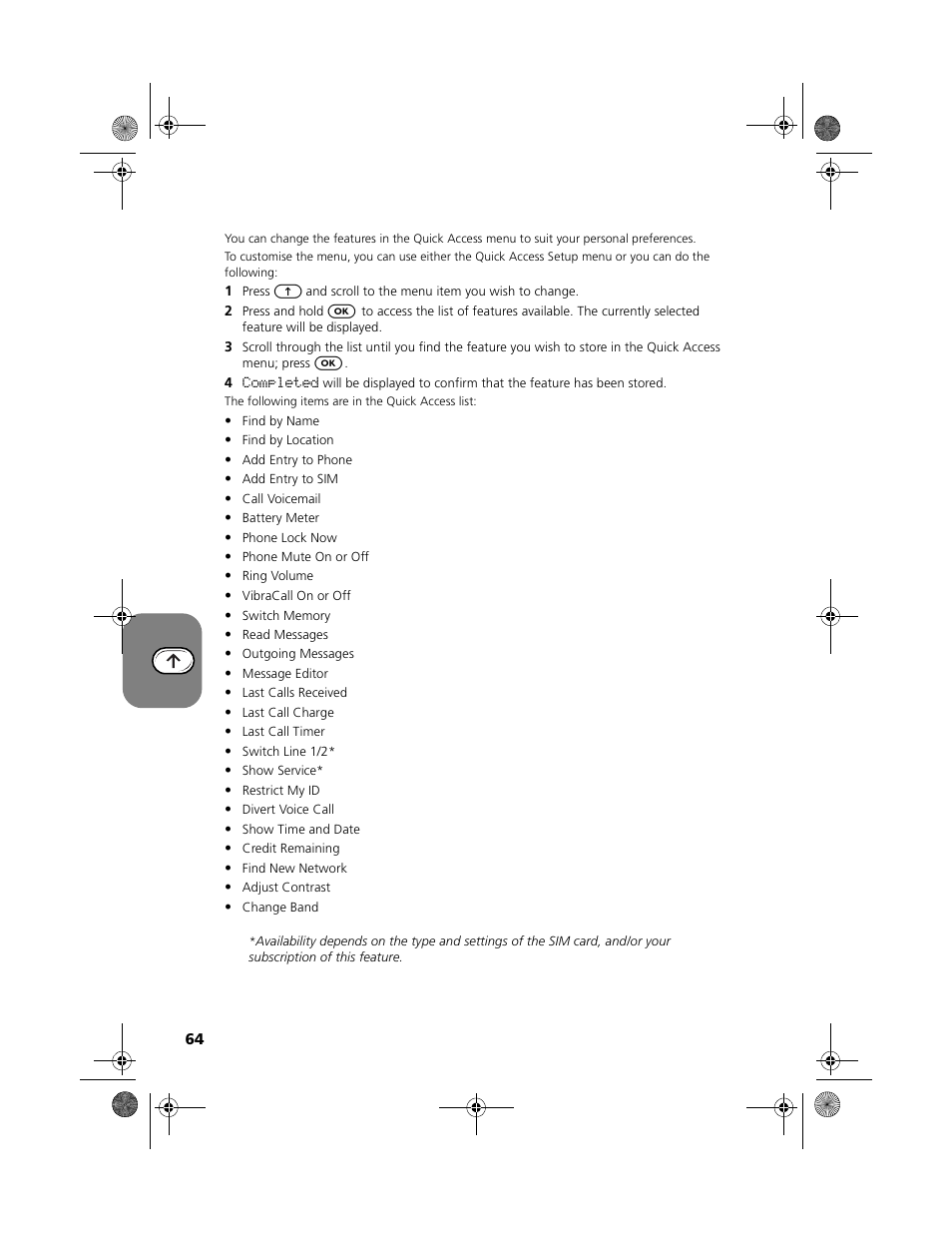 Customising the quick access menu | Motorola V2088 User Manual | Page 70 / 80