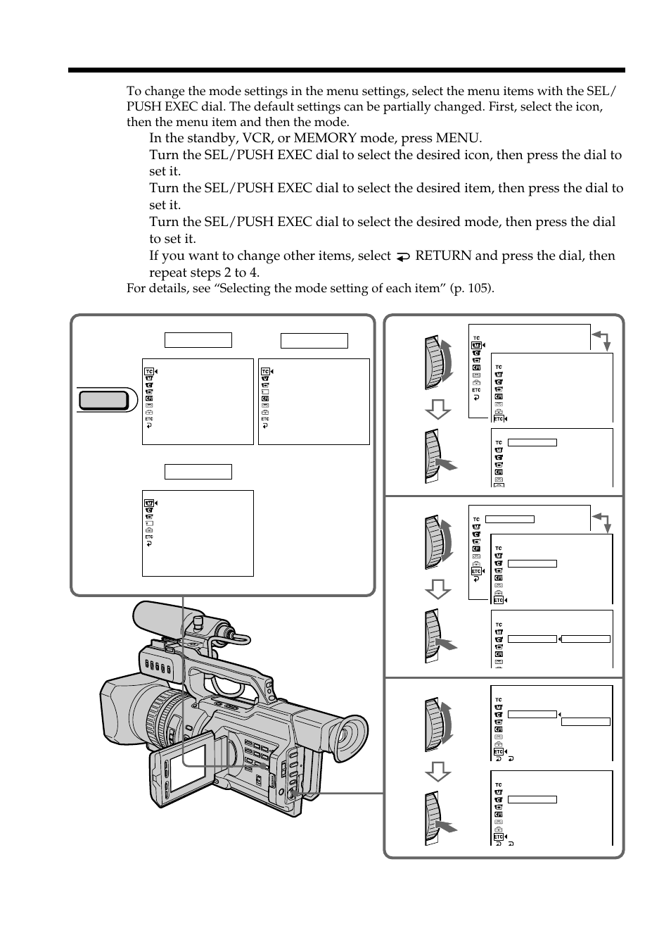 Changing the menu settings | Sharp DSR-PD150P User Manual | Page 104 / 172