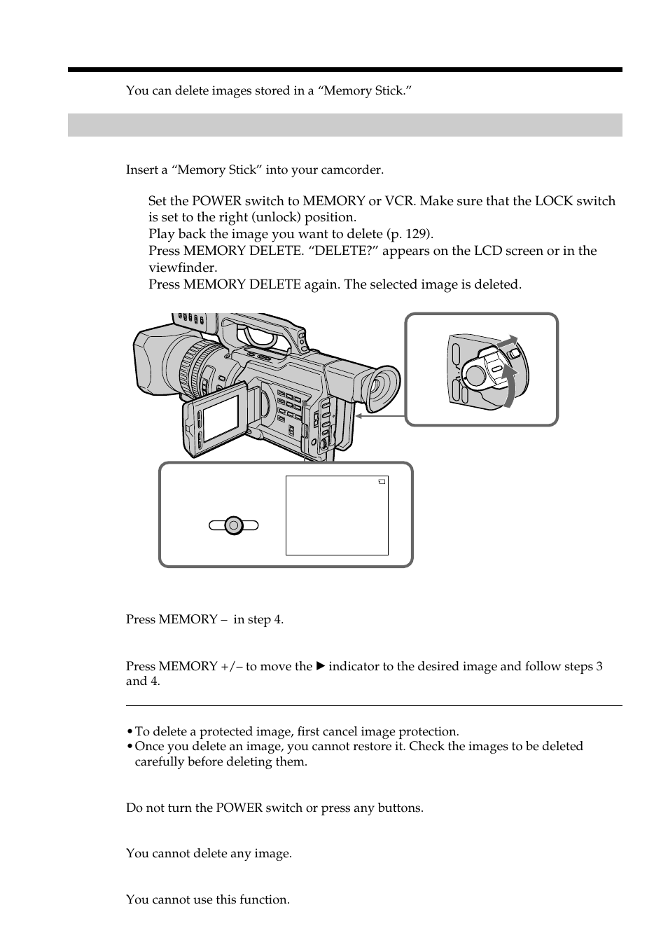 Deleting images, Deleting selected images | Sharp DSR-PD150P User Manual | Page 136 / 172
