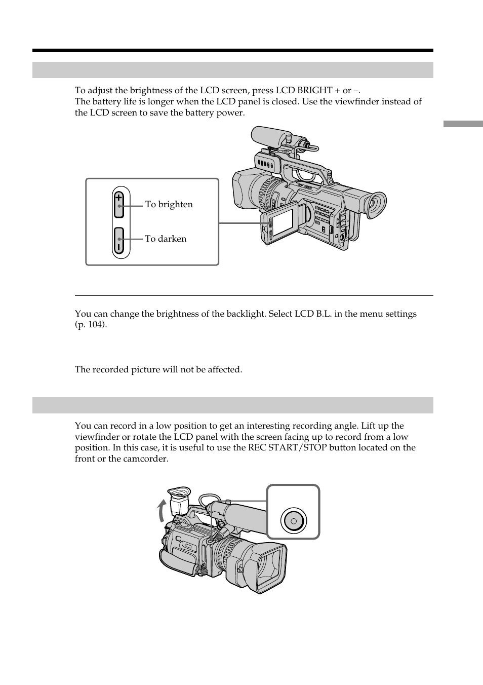Recording in a low position | Sharp DSR-PD150P User Manual | Page 19 / 172