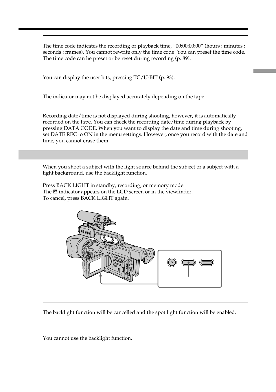 Recording a picture, Shooting backlit subjects (back light) | Sharp DSR-PD150P User Manual | Page 23 / 172