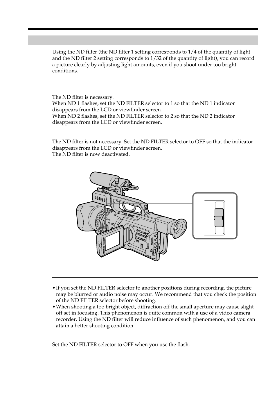 Using the nd filter, Shooting with manual adjustment | Sharp DSR-PD150P User Manual | Page 46 / 172