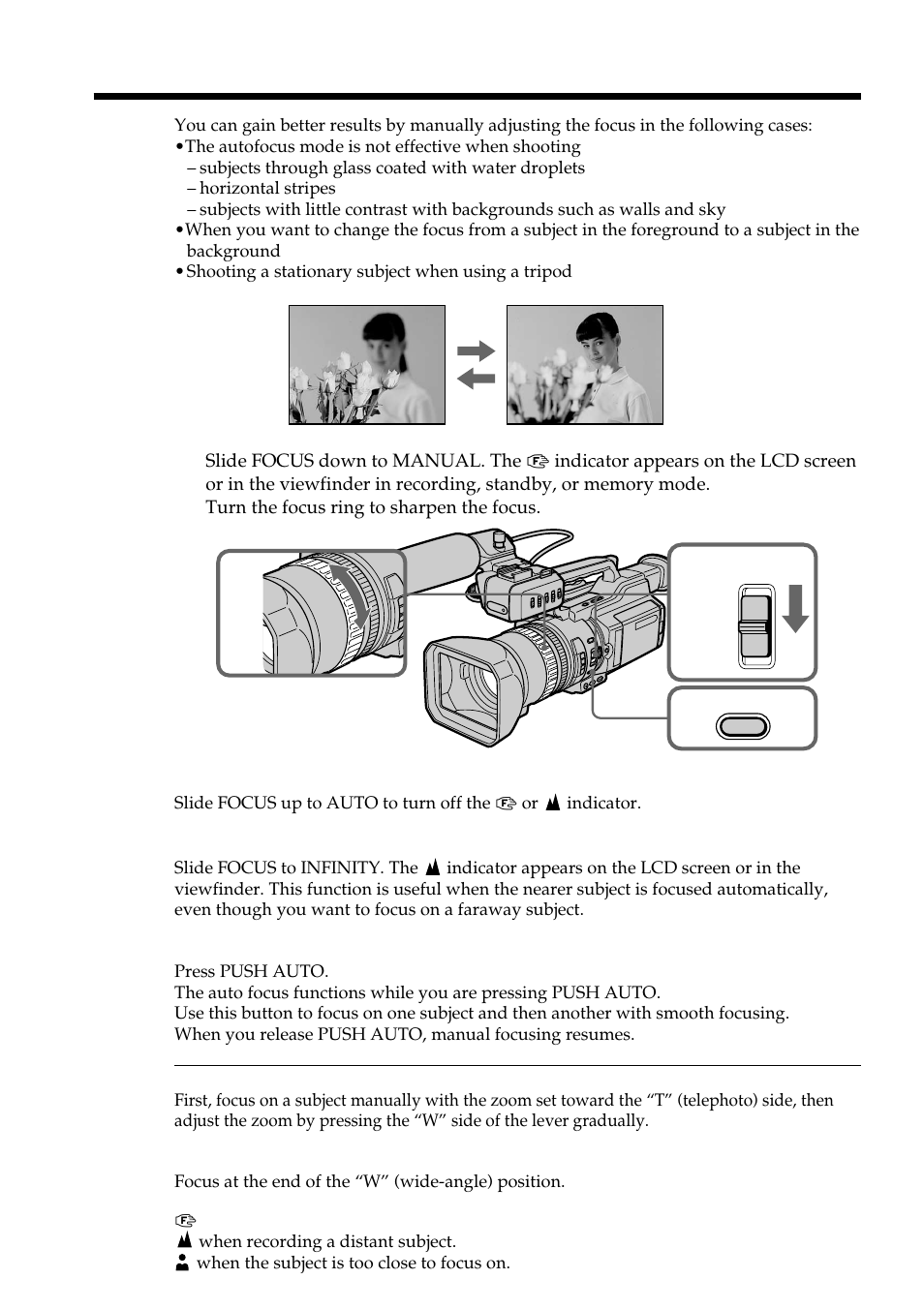 Focusing manually | Sharp DSR-PD150P User Manual | Page 58 / 172