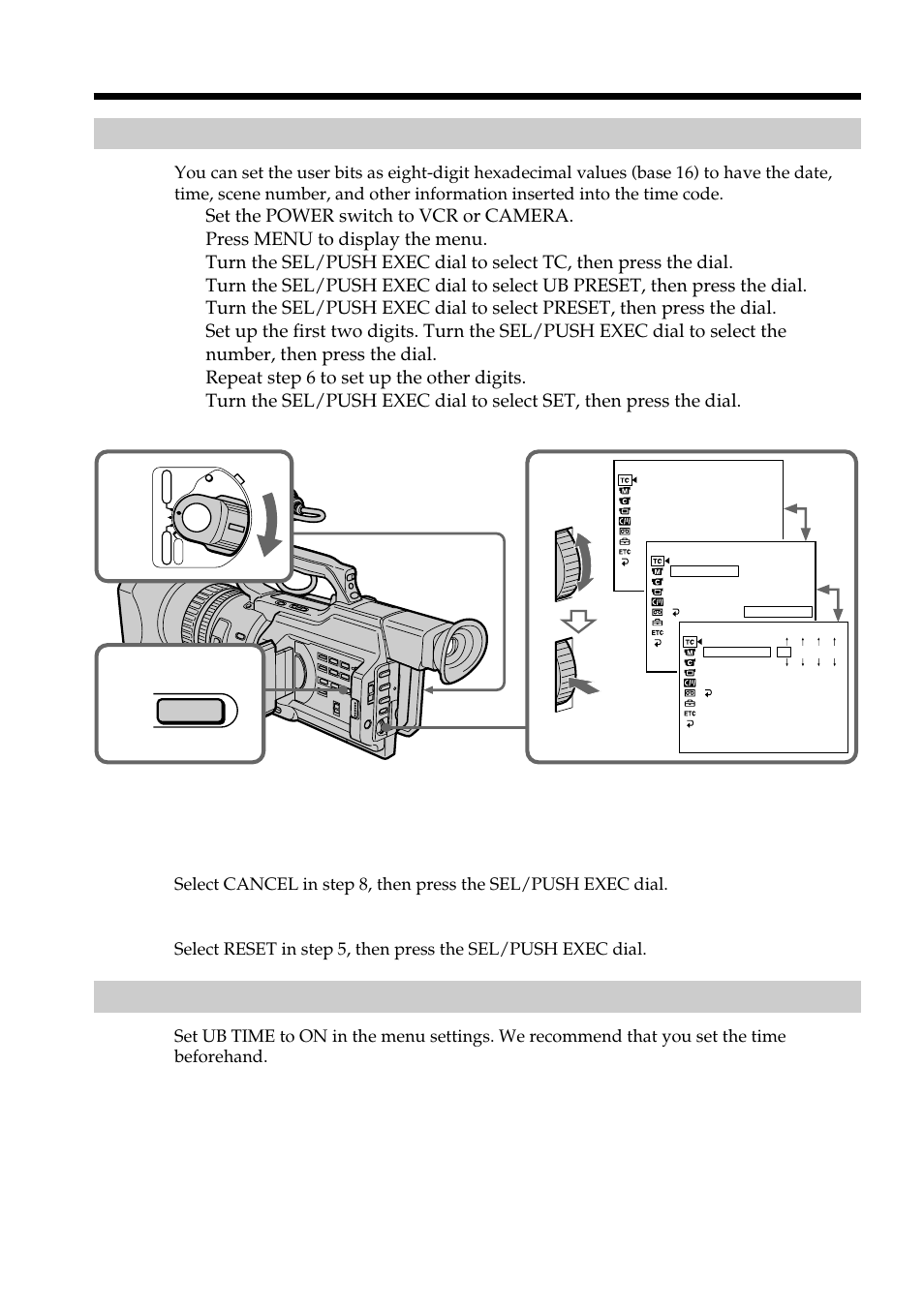 Setting the user bits value, Setting the user bits to the real time clock, Setting time values | Sharp DSR-PD150P User Manual | Page 92 / 172