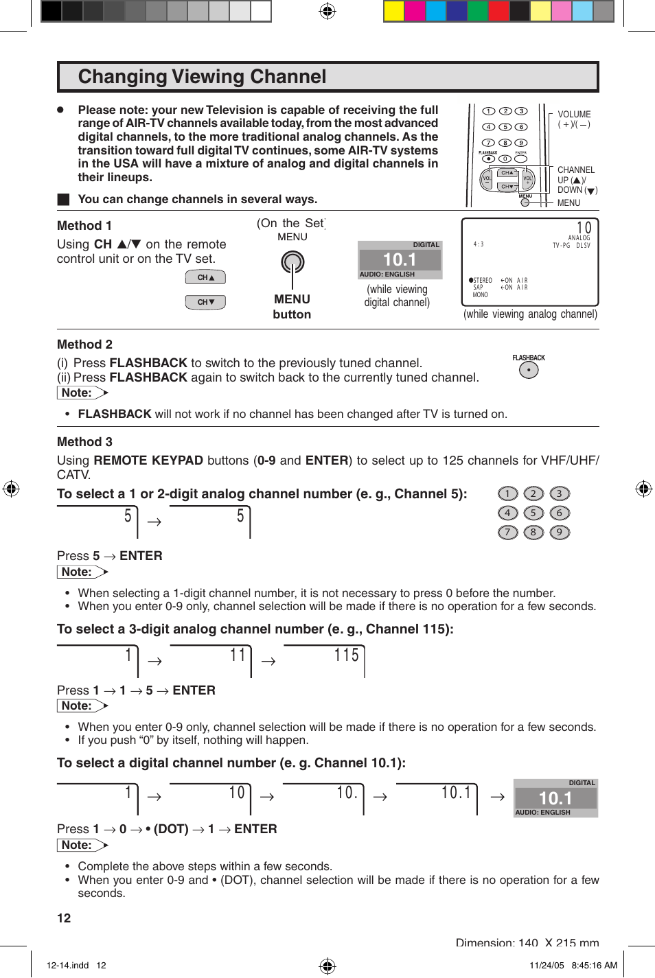 Changing viewing channel | Sharp 27SC260 User Manual | Page 12 / 54