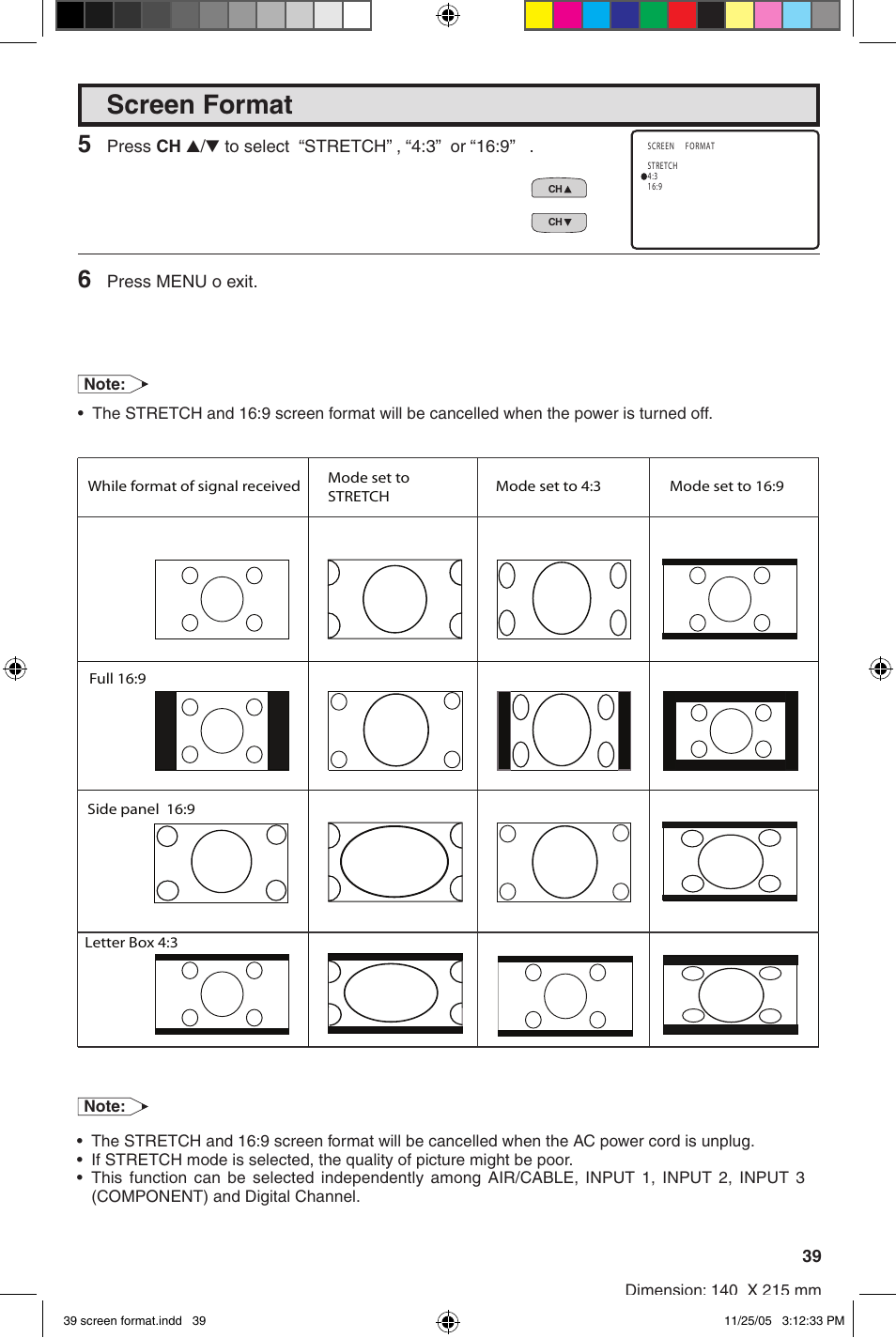 Screen format | Sharp 27SC260 User Manual | Page 39 / 54