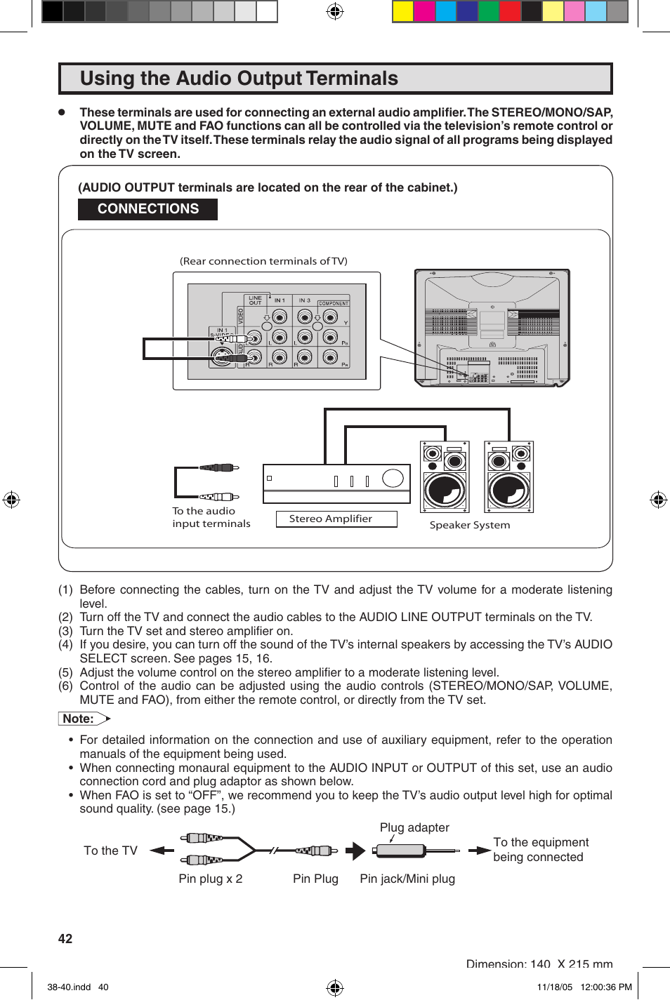 Using the audio output terminals | Sharp 27SC260 User Manual | Page 42 / 54