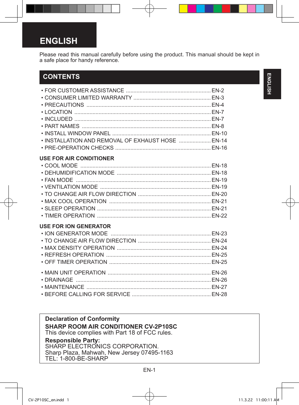 Sharp CV-2P10SC User Manual | Page 3 / 60