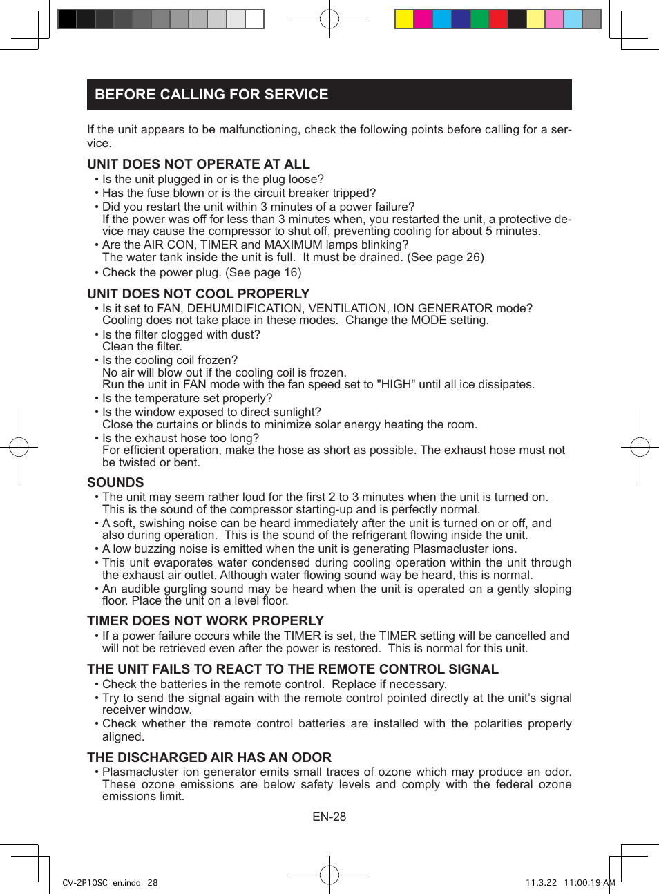 Before calling for service | Sharp CV-2P10SC User Manual | Page 30 / 60