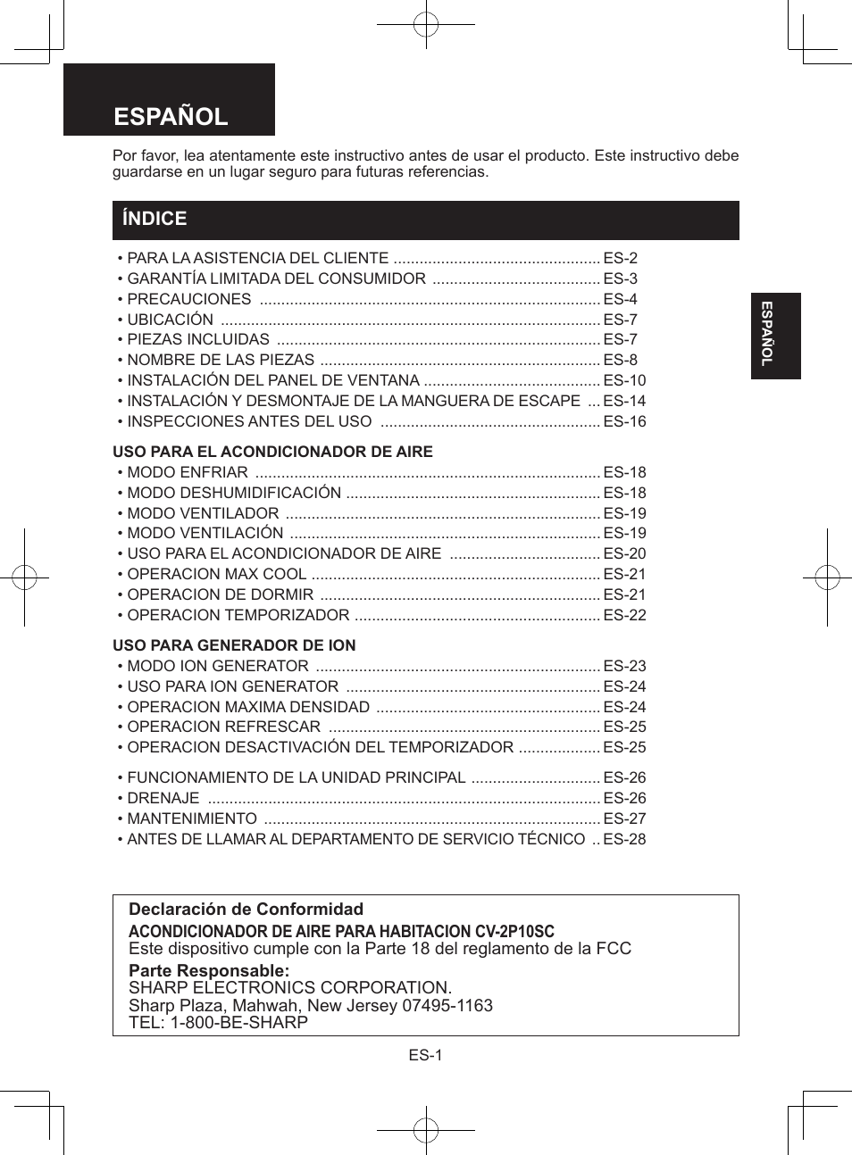 Español | Sharp CV-2P10SC User Manual | Page 31 / 60