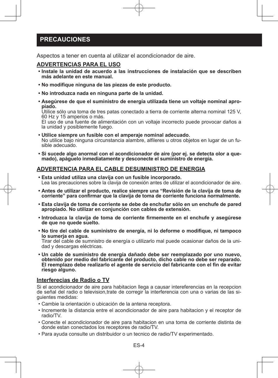 Precauciones | Sharp CV-2P10SC User Manual | Page 34 / 60