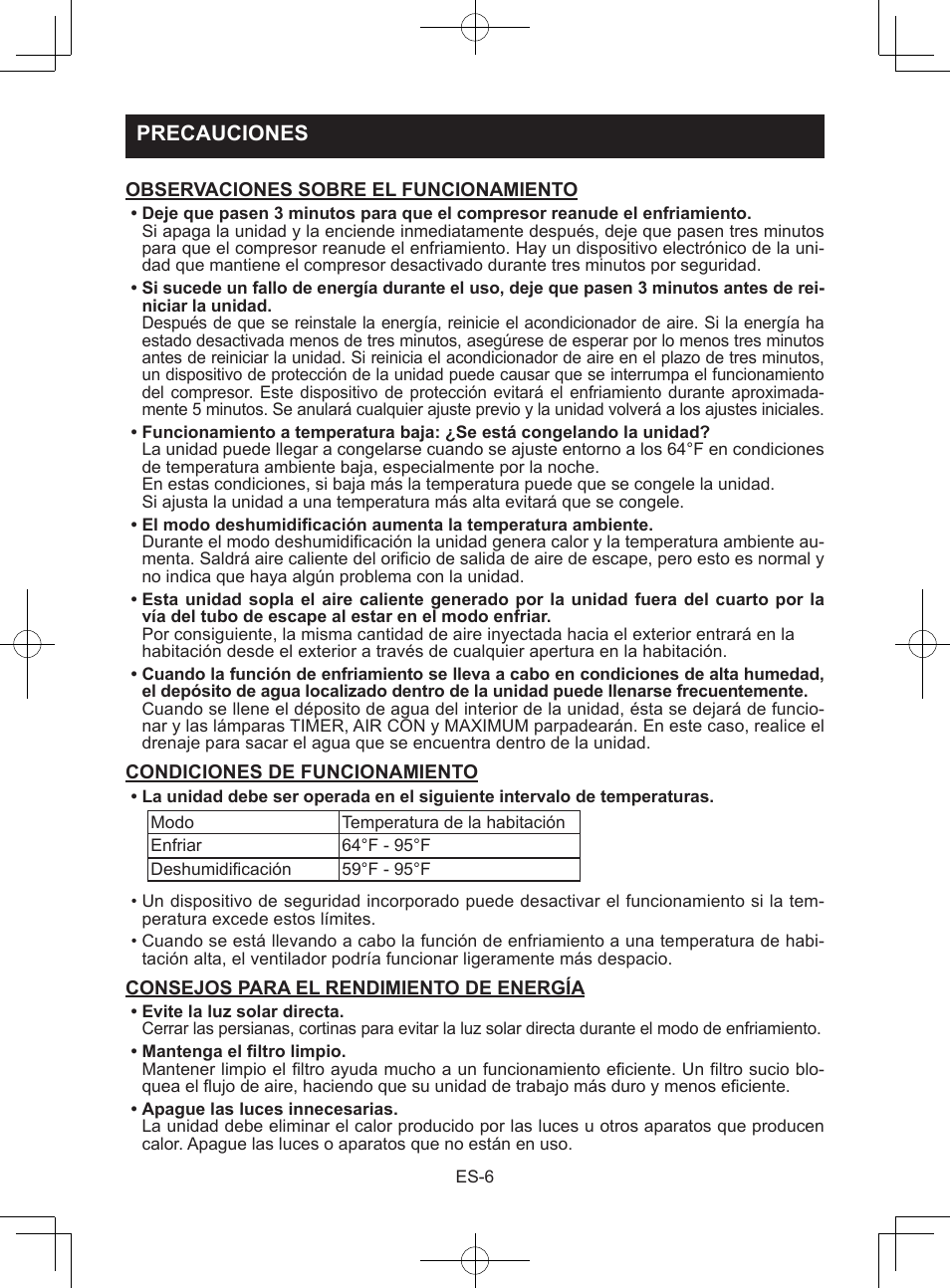 Precauciones | Sharp CV-2P10SC User Manual | Page 36 / 60