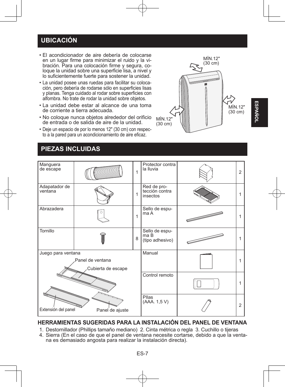 Ubicación piezas incluidas | Sharp CV-2P10SC User Manual | Page 37 / 60