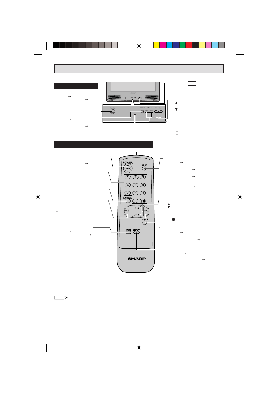 Referencia rápida de los controles de operación, Nombres de los componentes (español), Panel delantero | Funciones básicas del control remoto | Sharp 32C241 User Manual | Page 40 / 47