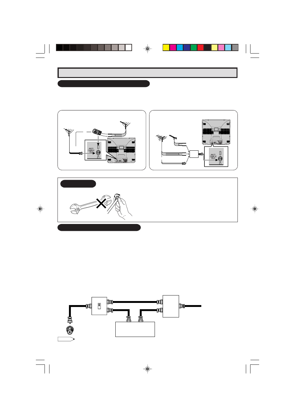 Notice, Antenna connections (continued), Cable tv (catv) connection | Outdoor antenna connection, F-type connector should be finger-tightened only | Sharp 32C241 User Manual | Page 6 / 47