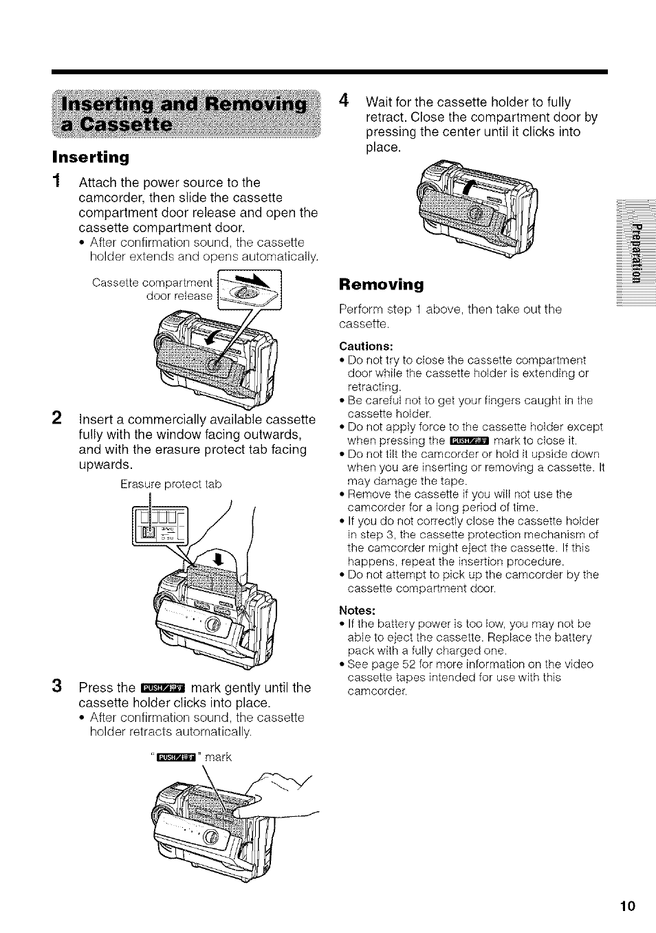 Inserting and removing a cassette, Removing, Inserting 1 | Sharp VIEWCAM VL-NZ50U User Manual | Page 23 / 83